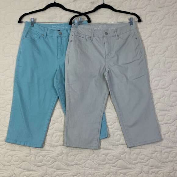 Gloria Vanderbilt Capris 2 LOT Teal Blue and Taupe Size 6 - Picture 1 of 12